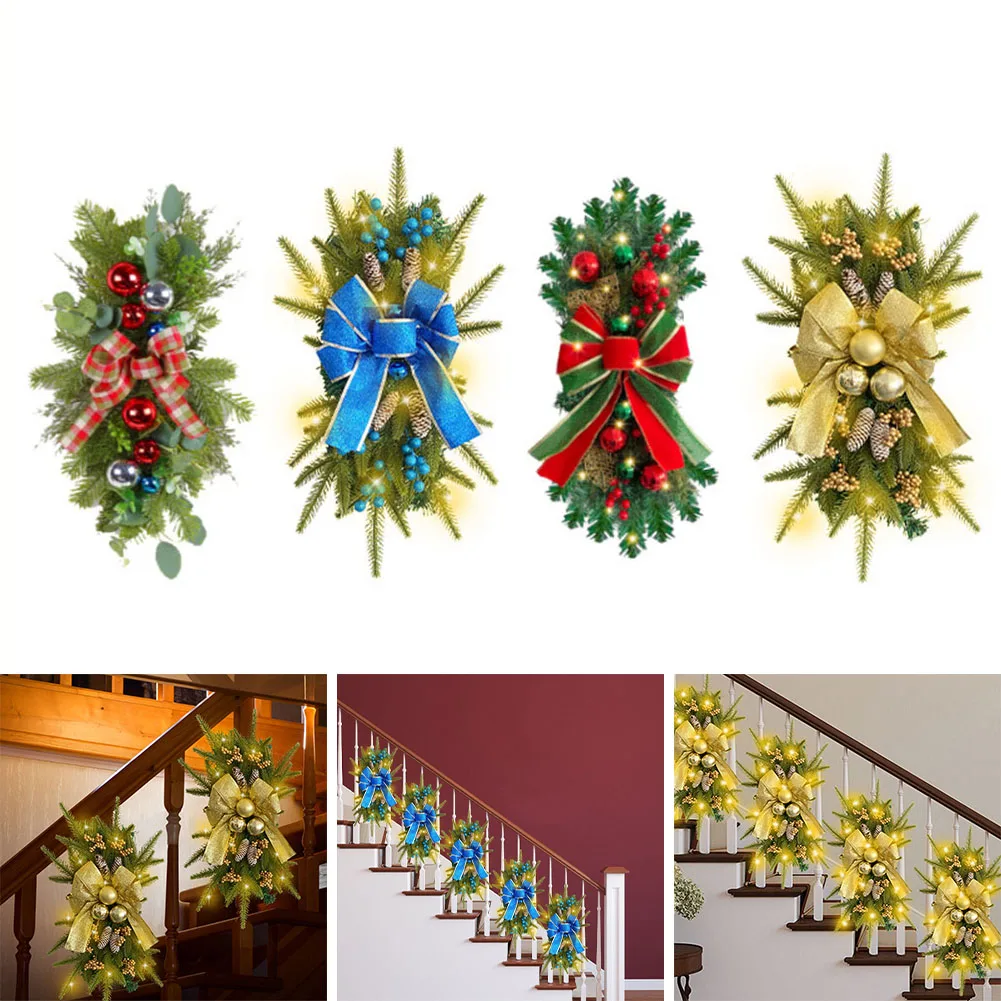 Add a Warm Glow to your Home Decor with this Stunning Christmas Bow Upside Down Tree Garland Staircase Decoration