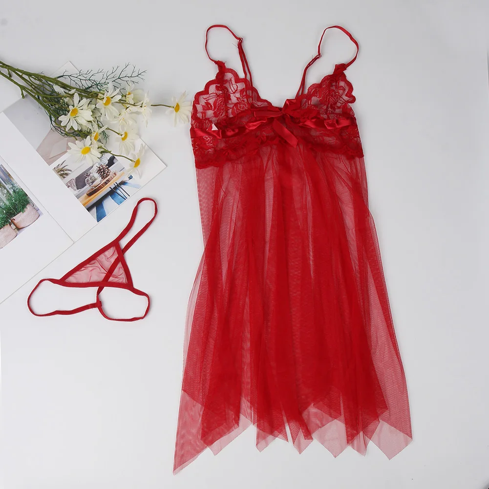 

Новинка 2024 года, кружевная сексуальная женская ночная рубашка, сексуальная короткая юбка с разрезом, пижама, прозрачный соблазнительный комплект с стрингами, платье с разрезом для женщин, подарок