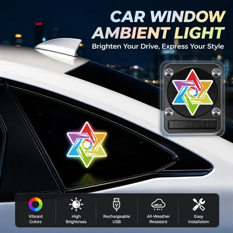 1Pc Dynamic Solar LED Ambient Light – Car Triangle Window Decor Lamp, Auto Atmosphere Night Glow for Vehicle Side Glass