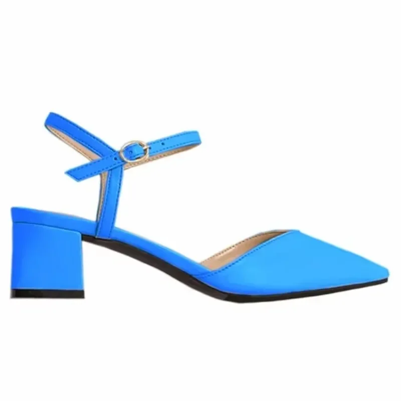 

Women Sandals Sexy Pumps Summer Matte Leather Pointed Ankle Straps Comfortable Thick High Heels Casual Dress Party Wedding Shoes