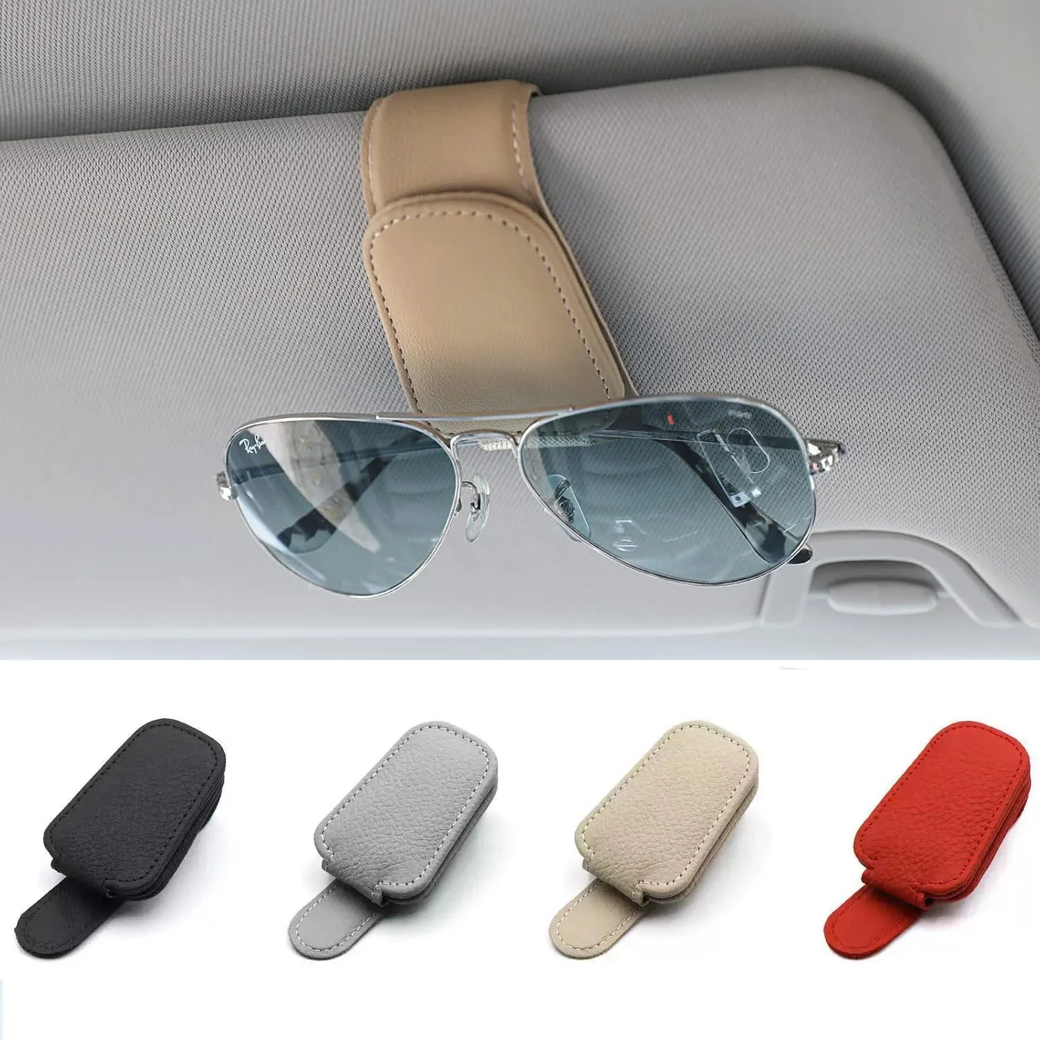 Sunglass Holder for Car Visor Sunglasses Clip Magnetic Leather Glasses Eyeglass Holder Universal For Woman man