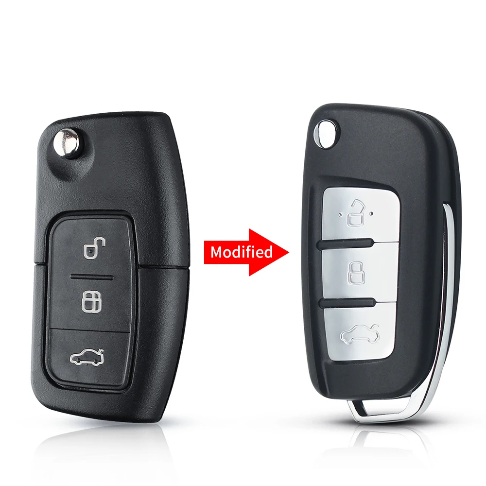 KEYYOU Voor Ford Focus 2 3 Mondeo Fiesta C Max S Max Galaxy Fob 3 Knoppen Gemodificeerde Flip Opvouwbare Afstandsbediening autosleutel Shell Case