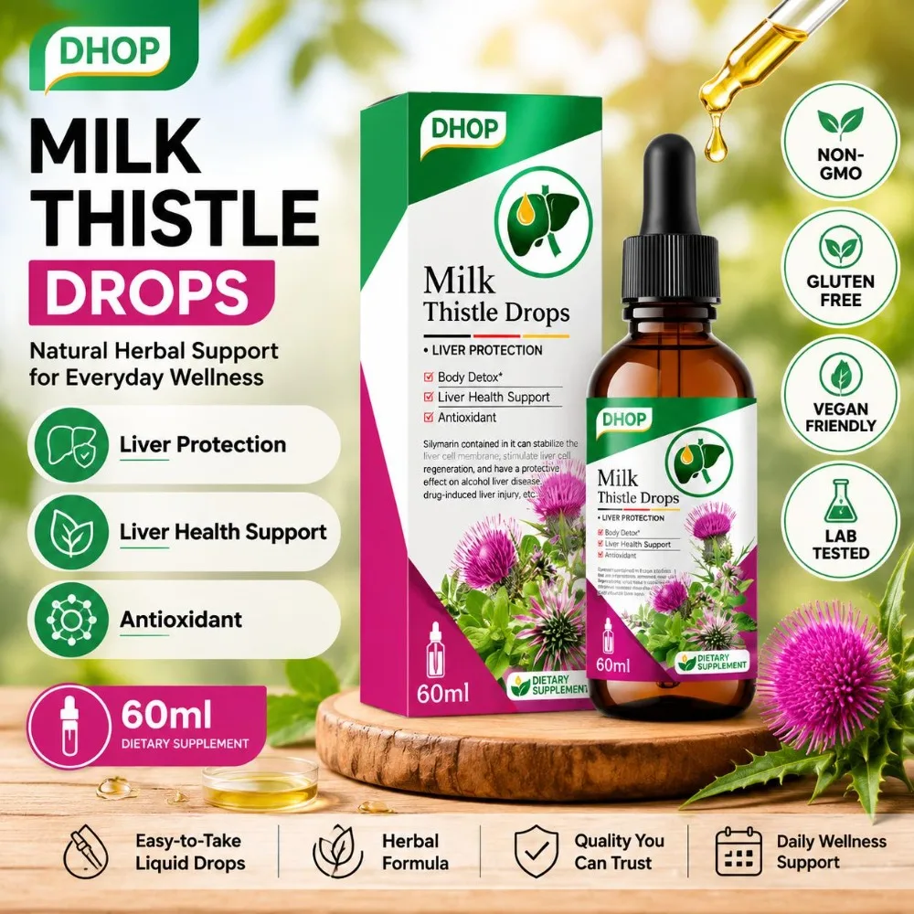 DHOP Milk Thistle Drops Silymarin Extract Liver Support Body Detox Antioxidant Vegan Non-GMO Gluten Free 60ml Supplement