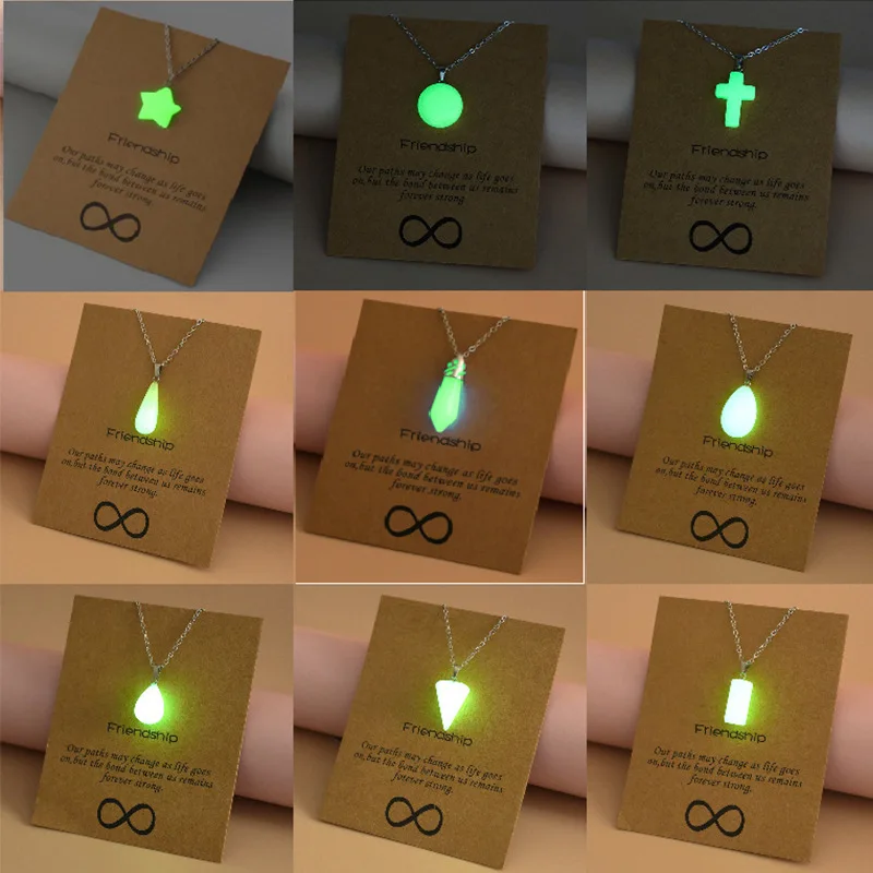 Luminous Stone Pendant Necklace Arrow-shaped Water Drop Heart Cross Hollowed-out Fashionable and Safe At Night