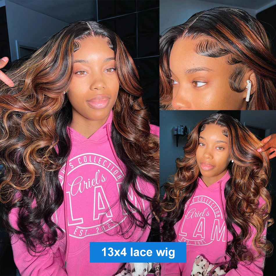 Lovely 200% HD 13X6 Ombre Highlight 1B/30 Black Brown Body Wave Lace Front Human Hair Wigs Transparent 13x4 Lace Frontal Wig image 3