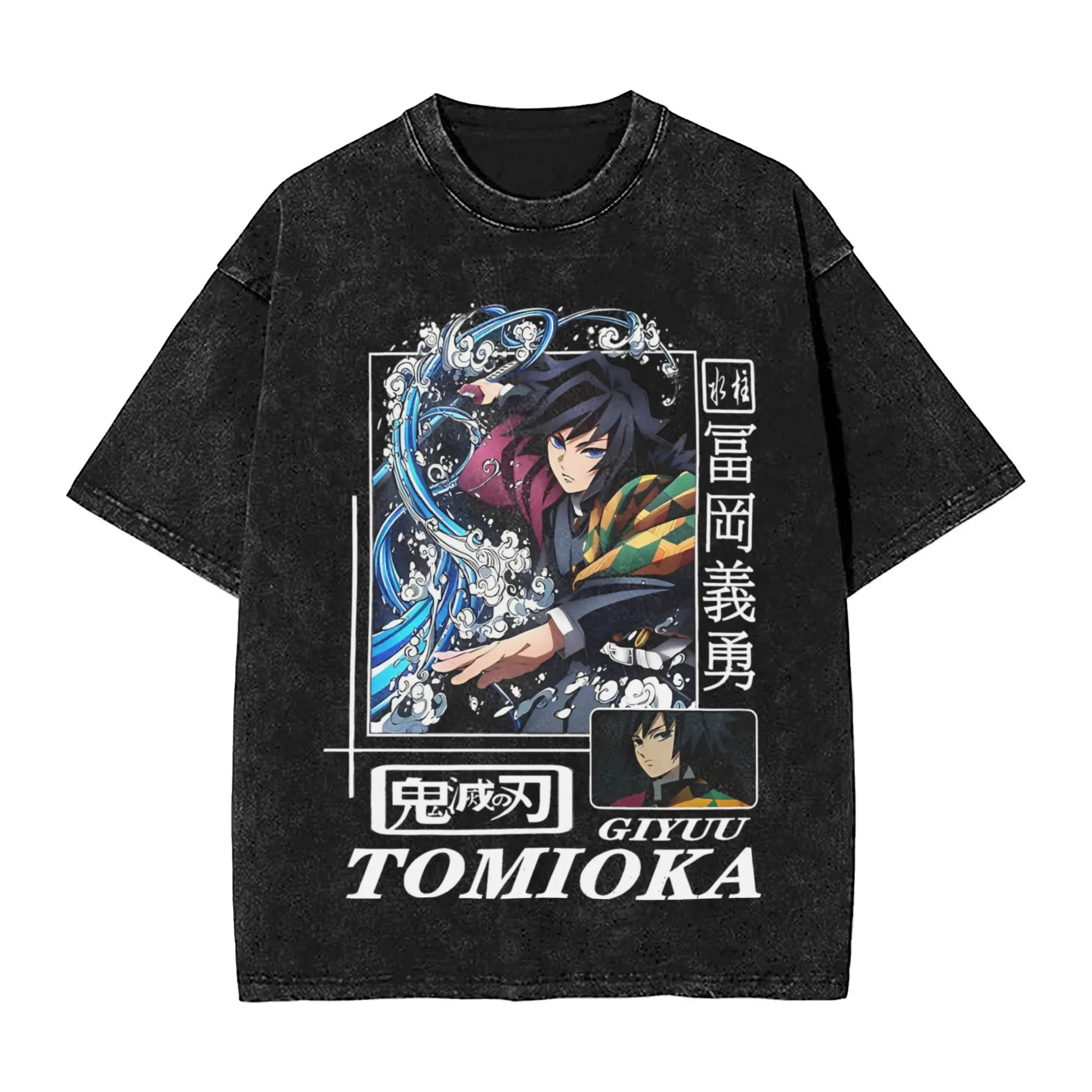 Anime Demon Slayer Manga T Shirts Washed Short Sleeve Harajuku T-Shirt Tomioka Giyuu Men Women Tops Streetwear Summer Tees