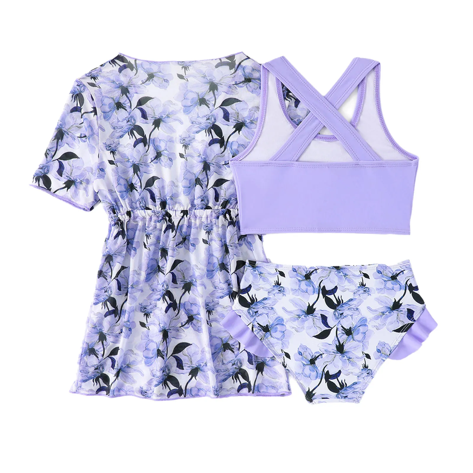 Set da bagno per bambina, costumi da bagno per le vacanze estive, cinghie, slip stampati e capispalla abbinati per le vacanze al mare