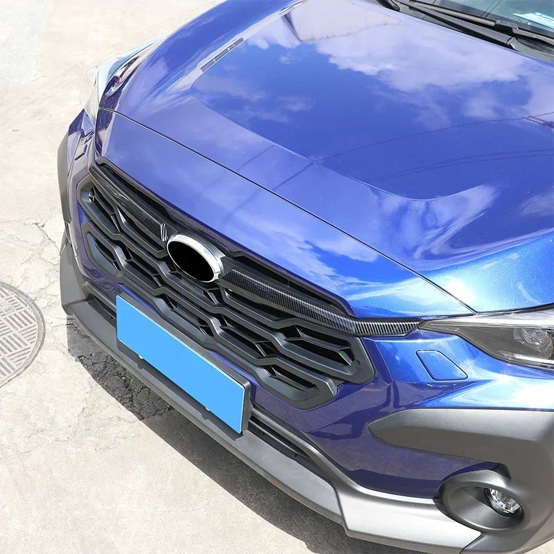 2Pcs For Subaru Crosstrek 2023-2024 ABS Black Car Front Grille Middle Mesh Decorative Strips Grill Hood Engine Trims  Accessorie