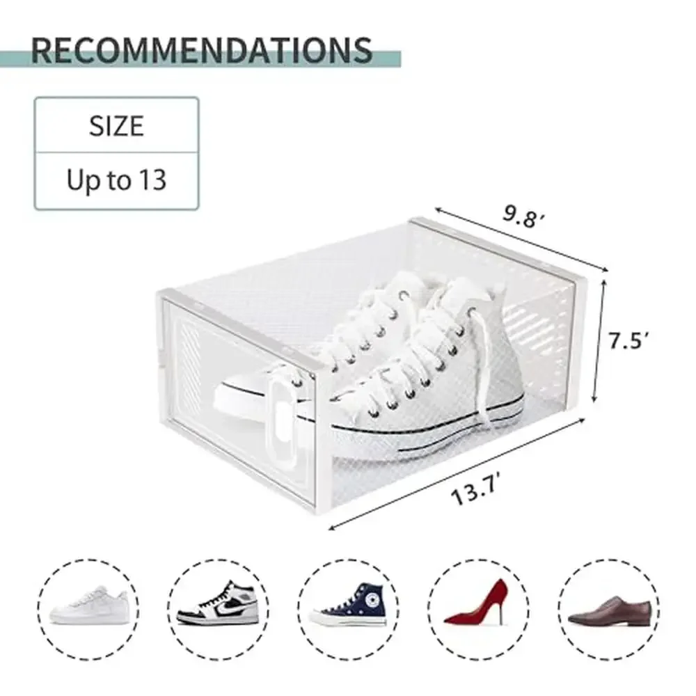 12 Pack Stackable Shoe Storage Boxes Clear Plastic Shoe Organizer Containers with Ventilation and Magnetic Door Fits Heels Flats