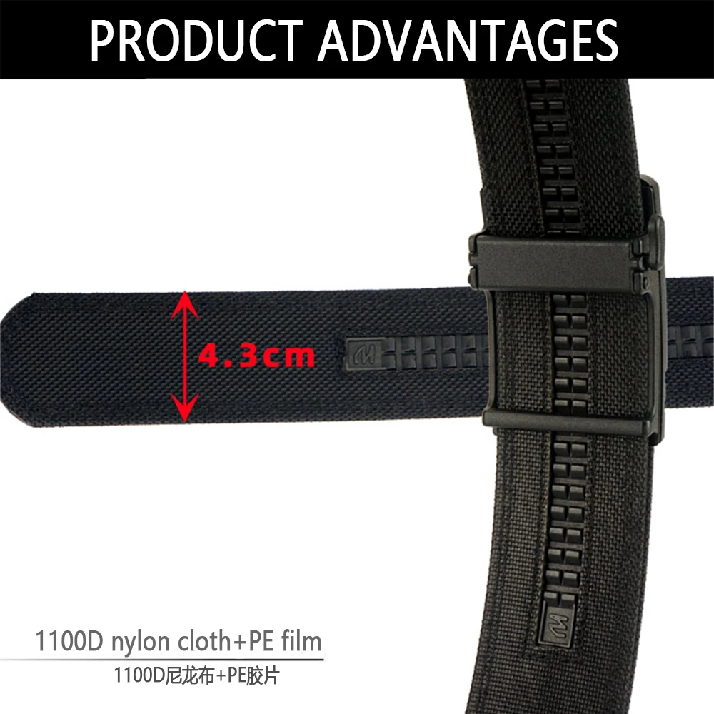 TUSHI New 4.3cm Hard Gun Belt for Men and Women Alloy Automatic Buckle Tactical Outdoor Belt 1100D Nylon Military IPSC Belt Male