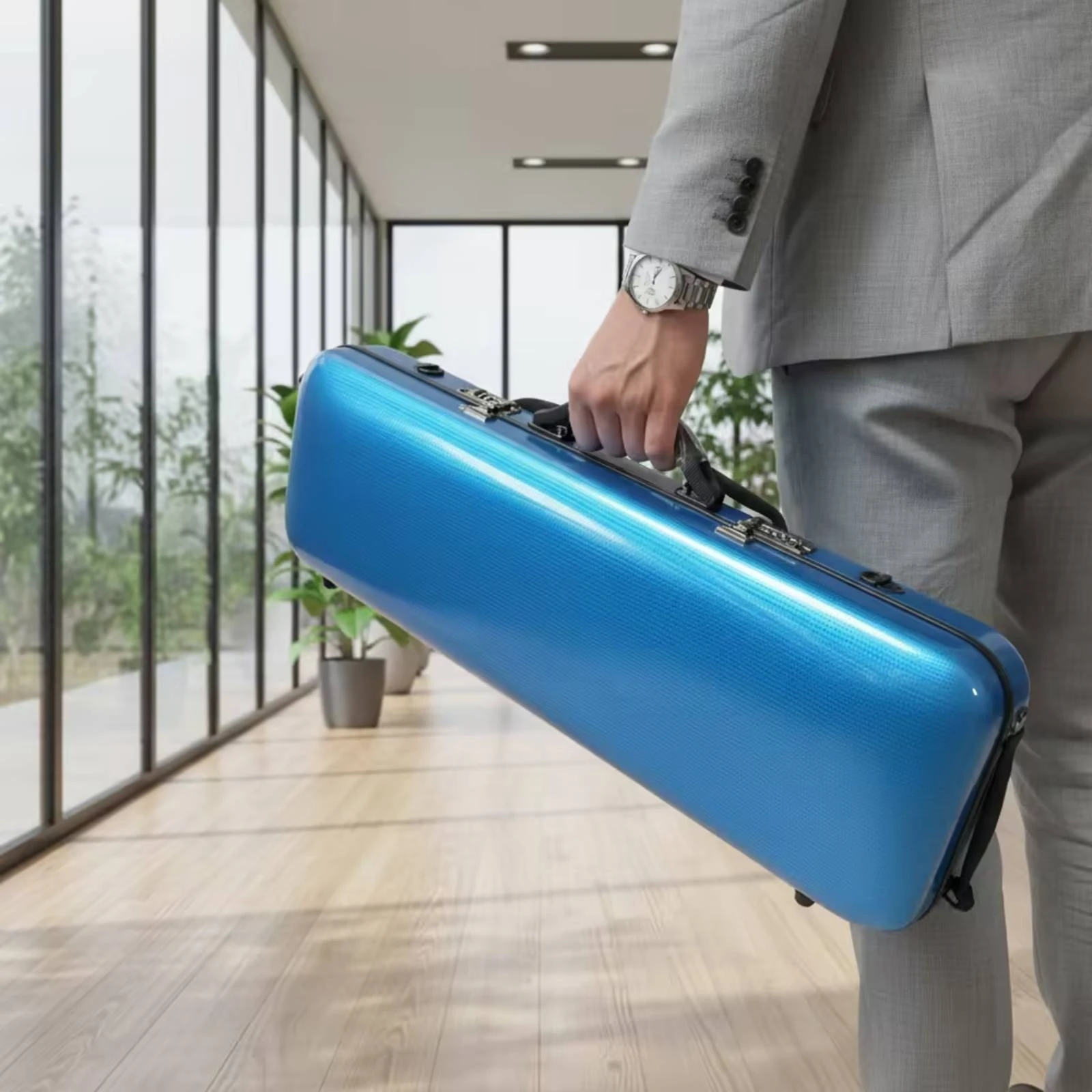 4/4 Violin Case Carbon-Fiber-Look Violin Hard Case Lockable Sturdy for Violinists, Rehearsals, Commuting