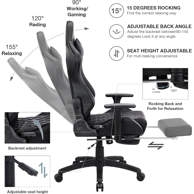 Blue Whale Gaming Chair for Adult 350lbs Computer Chair with Adjustable Lumbar Support Headrest