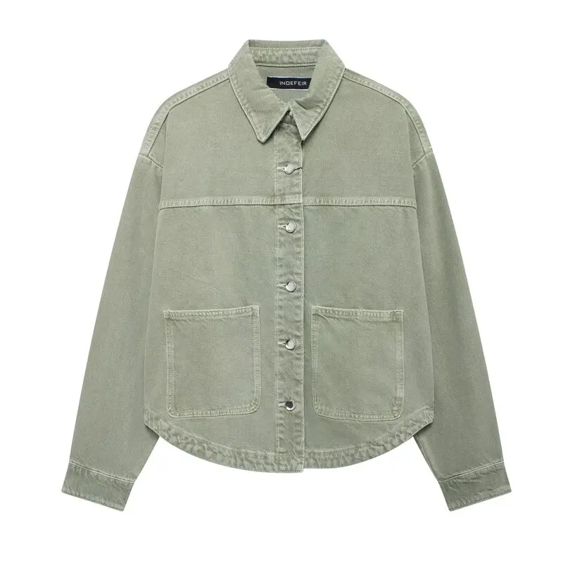 جاكيت دنيم نسائي جديد لخريف 2024 بأكمام طويلة من القطن، تصميم عصري فضفاض، معطف أنيق بأزرار