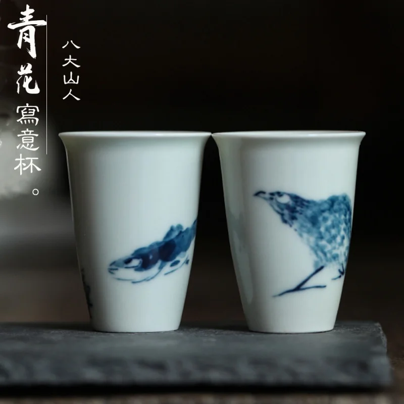 

Jingdezhen Porcelain Master Cup Freehand Brushwork Hand Painted Blue and White Tea Cup Fragrance-Smelling Cup Handmade Kung Fu T