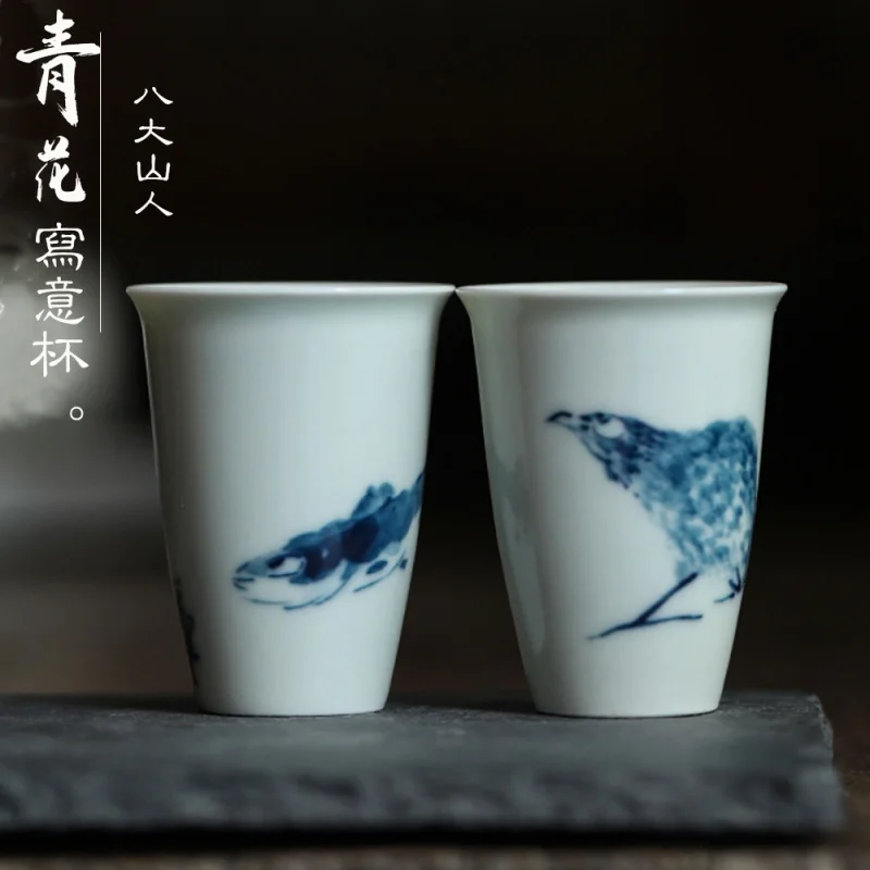 Jingdezhen Porcelain Master Cup Freehand Brushwork Hand Painted Blue and White Tea Cup Fragrance-Smelling Cup Handmade Kung Fu T