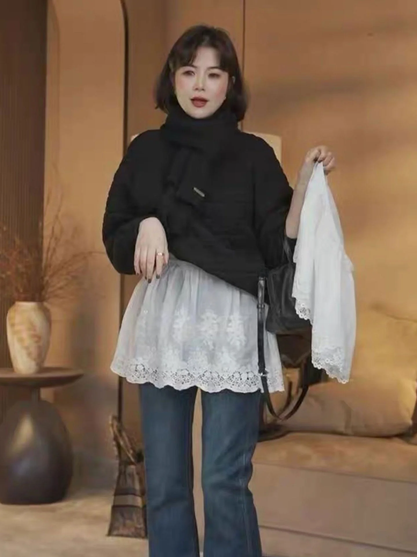 

plus Size White Lace Half Skirt Women's 2026 New Style Bottoming Short A-Line Skirt Pear Shape High Waist Thin Material Four ...