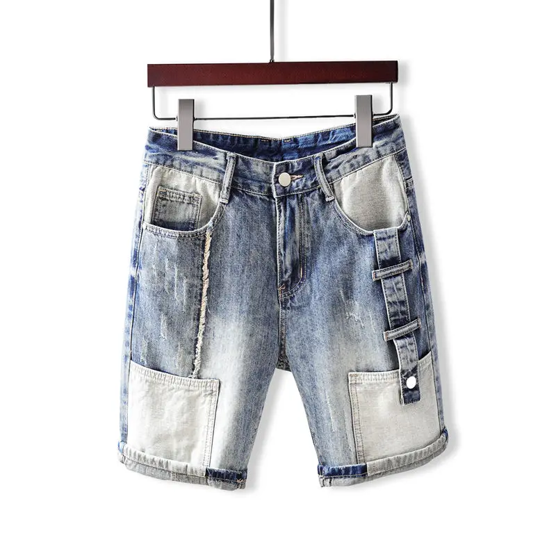 남성용 짧은 청바지 바지 포켓 세탁 블루 남성 데님 반바지 판매 한국 패션 Jorts 얇은 여름 streetwear Original Xl