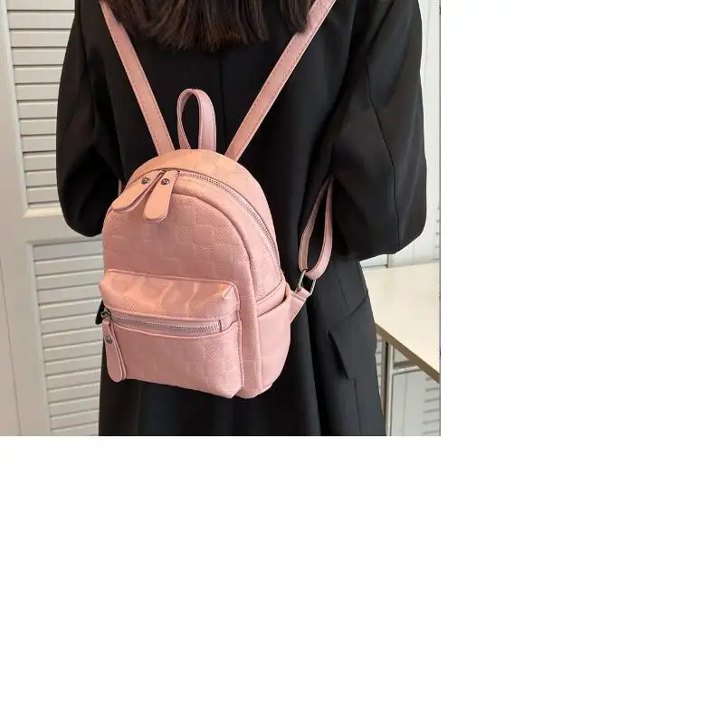 Hot Sale New Fashion Plaid Design Leather Small Backpack Women Double Zipper Shoulder Bags Leisure Totes Crossbody School Bag