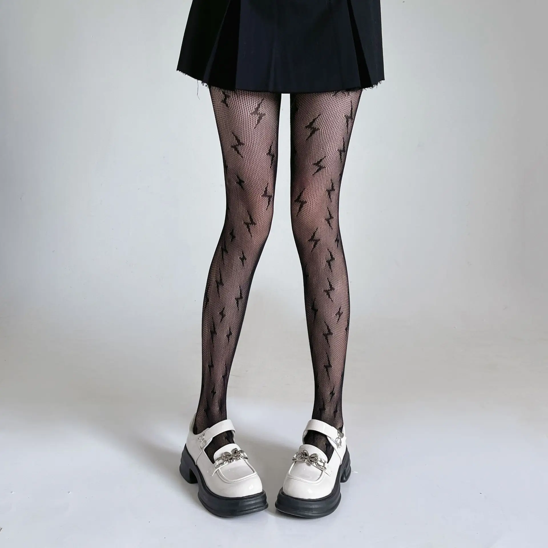

Fashion Simple Lightning Pattern Women's Tights Sexy Breathable Small Mesh Hottie Lolita Punk Rock Pantyhose