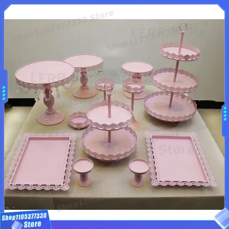 12 Sets European Wrought Iron Cake Stand Lace Dessert Plate Rack Golden Wedding Party Decoration Snack Display Table Ornament