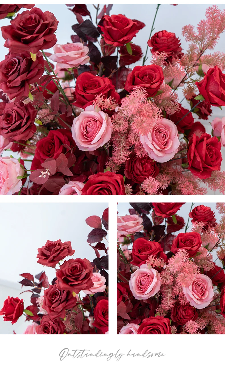 Rote und rosa Rosen, künstliche Blumenarrangements, Hochzeitstisch-Mittelstück, Blumenball für Outdoor-Rasenzeremonien, Party-Hintergrunddekoration – Detail 7