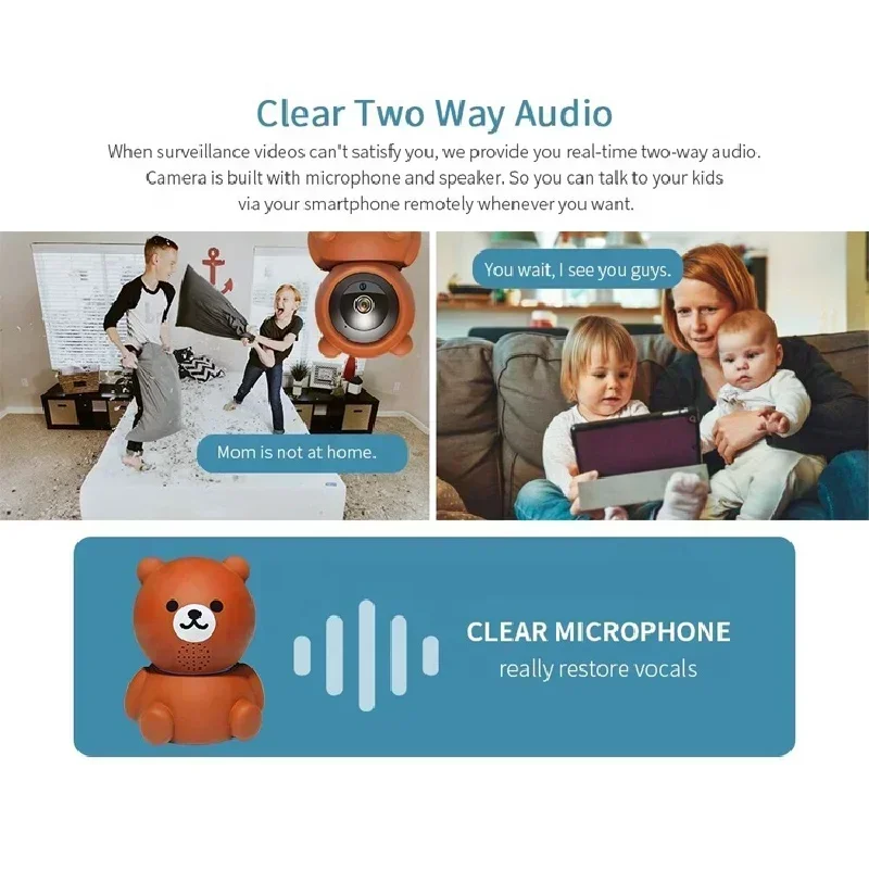 Mini Camera Home Security Auto Tracking 2MP WiFi IP Camera Cartoon Bear CCTV Surveillance Camera Indoor Baby Monitor