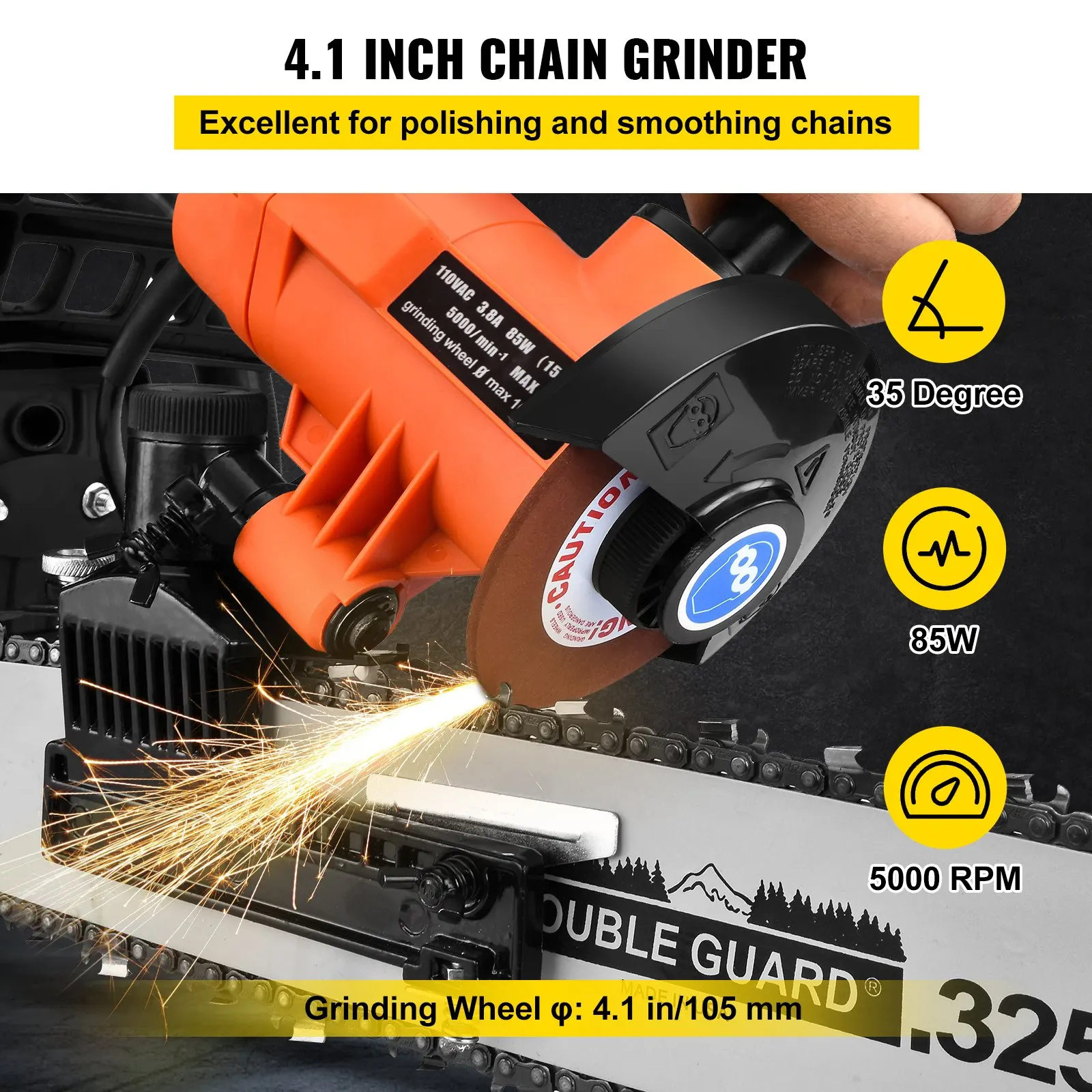 Chain Grinder 85W Chainsaw Grinder Multi-Angle Adjustable Chainsaw Grinder Sharpener 5000 RPM Bench/Wall Mounted Automatic Chain