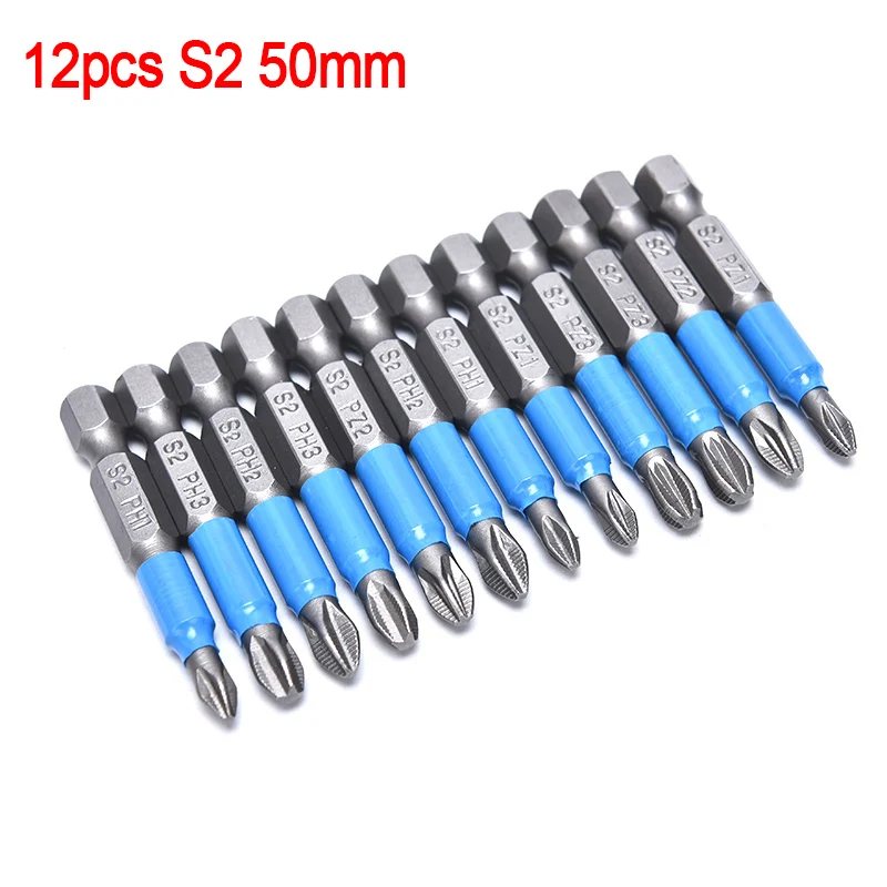 12pcs Anti Slip Electric Screwdriver Bits Hex Shank PH 50mm Single Side Drills