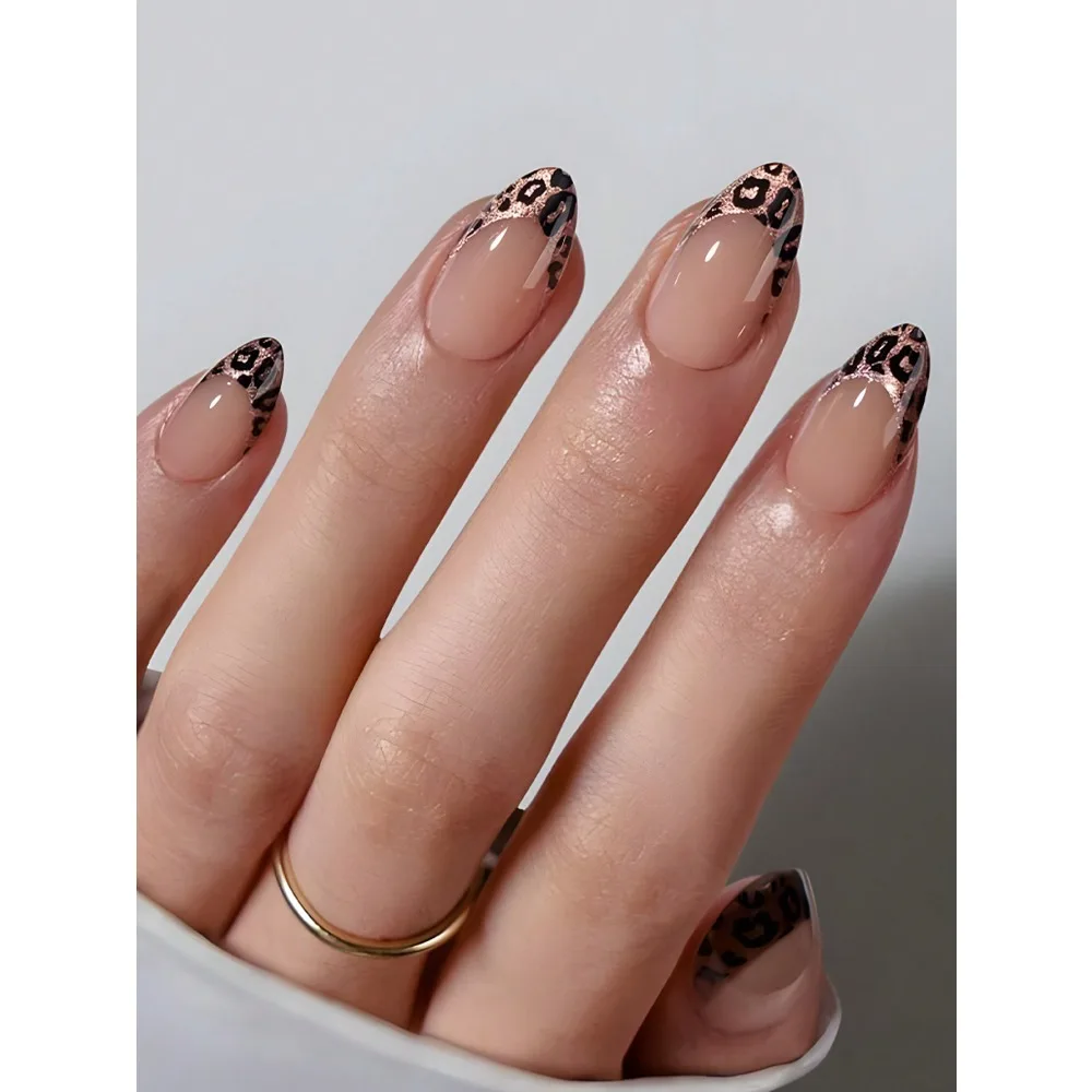 

30pcs Y2K Chic Cat Eye Nail Stickers, Medium Almond Shape, Super Glossy Acrylic Nail Stickers, Pink Fashion French Glitter Geometric Striped Leopard Print Pattern, Minimalist Nail Style, Artificial Nails, Nail Stickers Suitable For Women, Sweet, Cute, Min