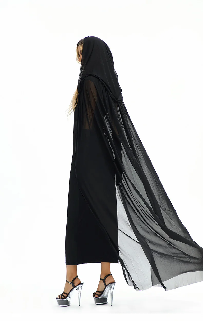 Robe Sorcière Gothique Noire avec Cape à Capuche et Gants – photo 8