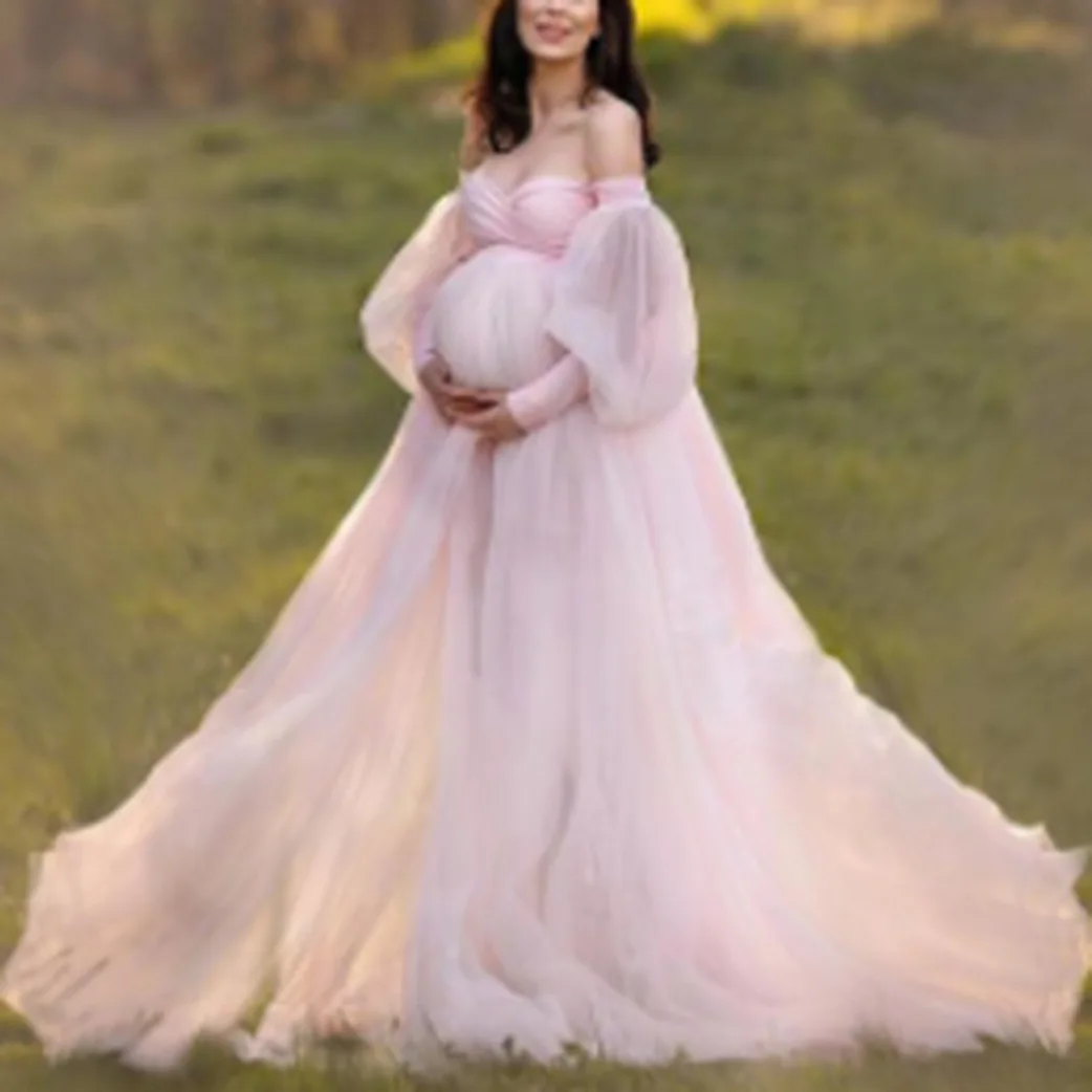 

Pink Cute Maternity Dresses For Photo Shoot Strapless Baby Shower Evening Gown Sexy Pregnant Women Pregnancy Photography Clothes