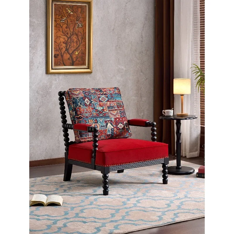 Single sofa all solid wood fabric sofa art style furniture living room retro comfortable casual sofa chair