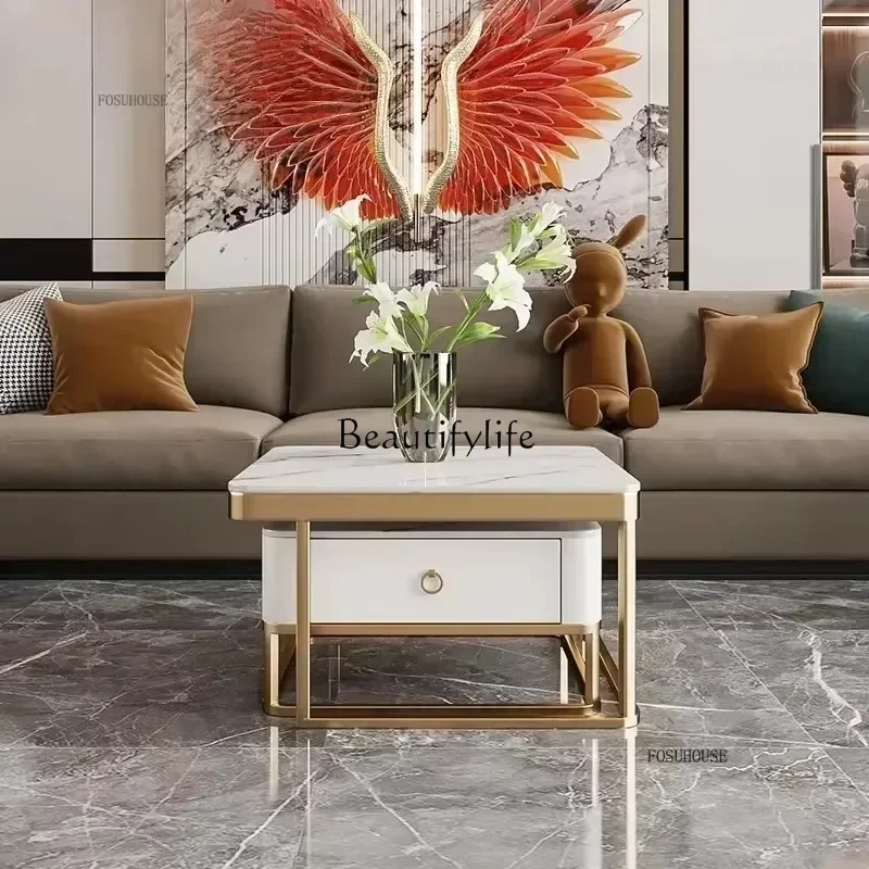 

12Square Retractable Coffee Tables for Tea Room Luxury Minimalist High-end Table Nordic Metal Household Side