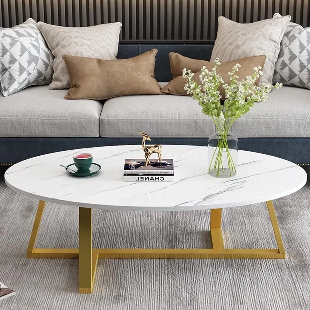

Coffee Table White Faux Marble Coffee Table for Living Room,Oval Center Modern Tea Table for Small Space,Wooden LivingRoom
