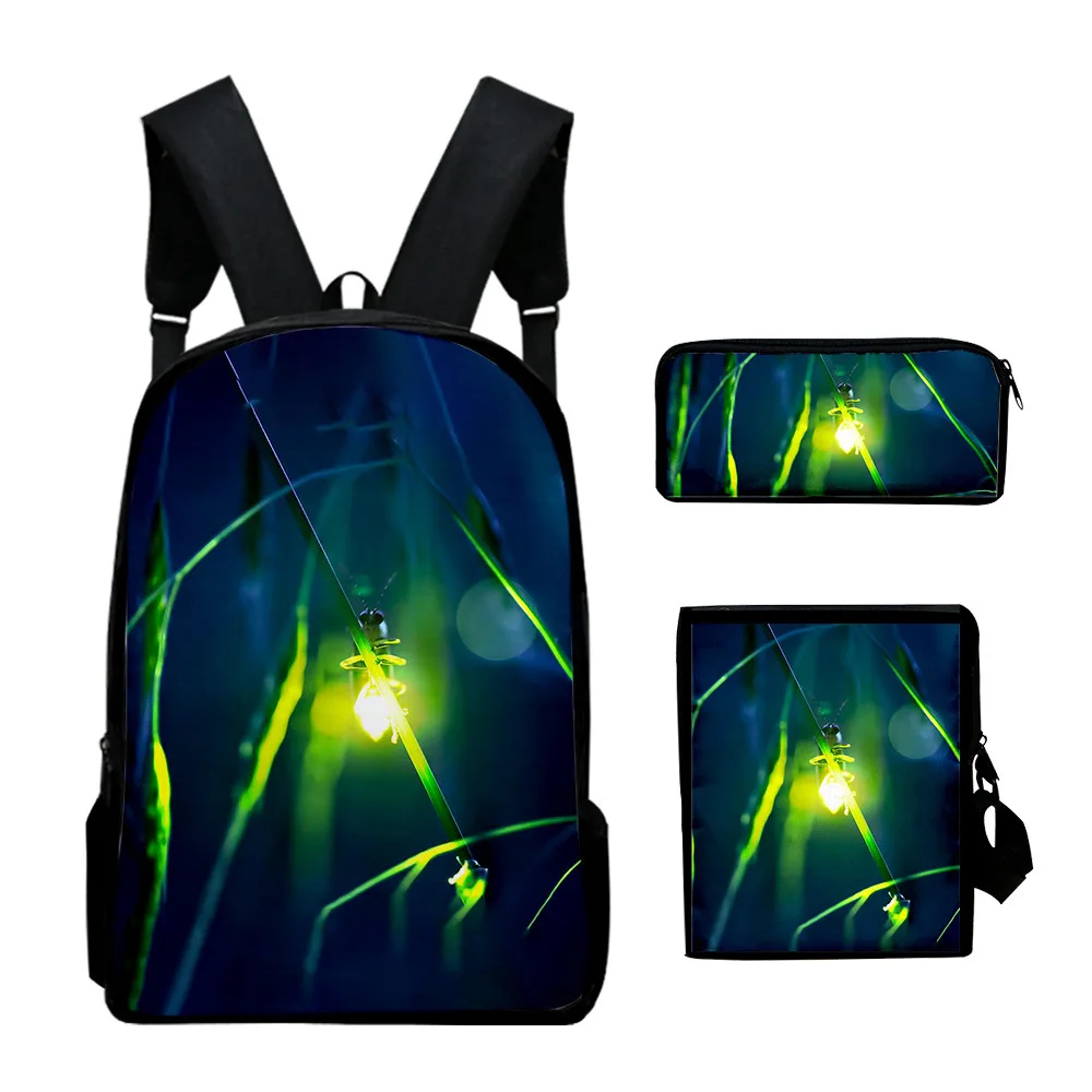 

Hip Hop Popular Cartoon Fireflies 3D Print 3pcs/Set pupil School Bags Laptop Daypack Backpack Inclined shoulder bag Pencil Case