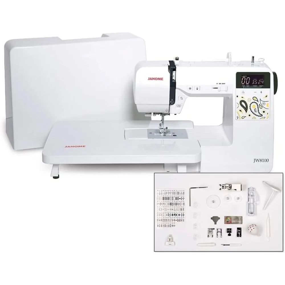 

JW8100 Fully-Featured Computerized Sewing Machine with 100 Stitches,7 Buttonholes,Hard Cover,Extension Table and 22 Accessories