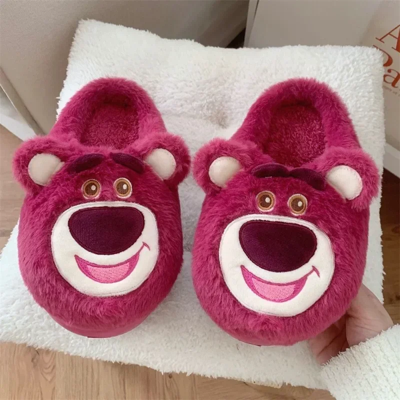 Lotso cotton slippers for men and women winter new cute kawaii Toy Story trendy couple home non-slip anime cartoon furry shoes