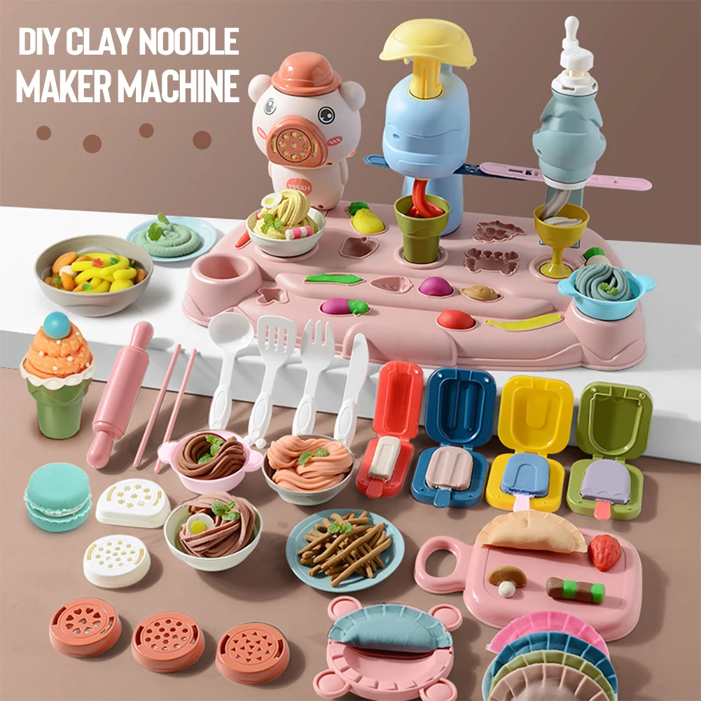 

18/19/26Pcs Kids DIY Color Clay Noodle Maker Machine Plasticine Tools Set Play Dough Clay Art Dumpling Simulation Kitchen Toys