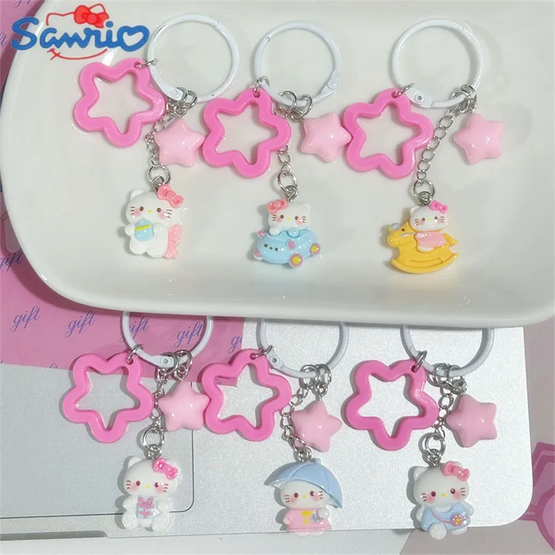 Kawaii Sanrio Trojan Horse Hello Kitty Children Toys Keychain Cute Pink Star Baby Bottle Kitty Keyring Girls Pendant Keychains