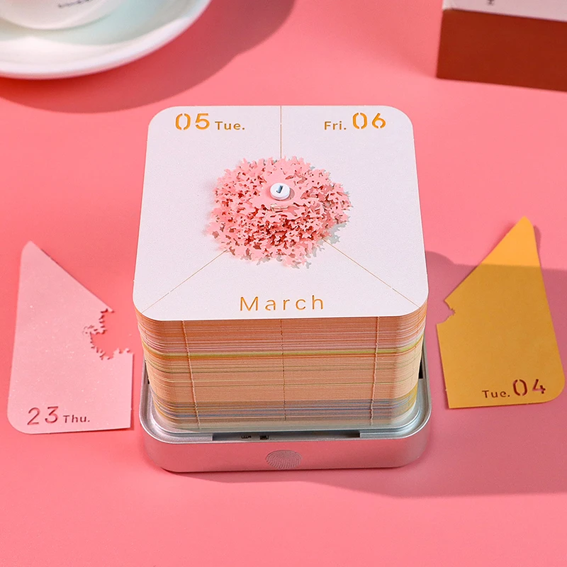 Presente de Natal: calendário de peça de tempo 2026 com luz LED e bloco de notas de arte 3D, estilo rasgo.