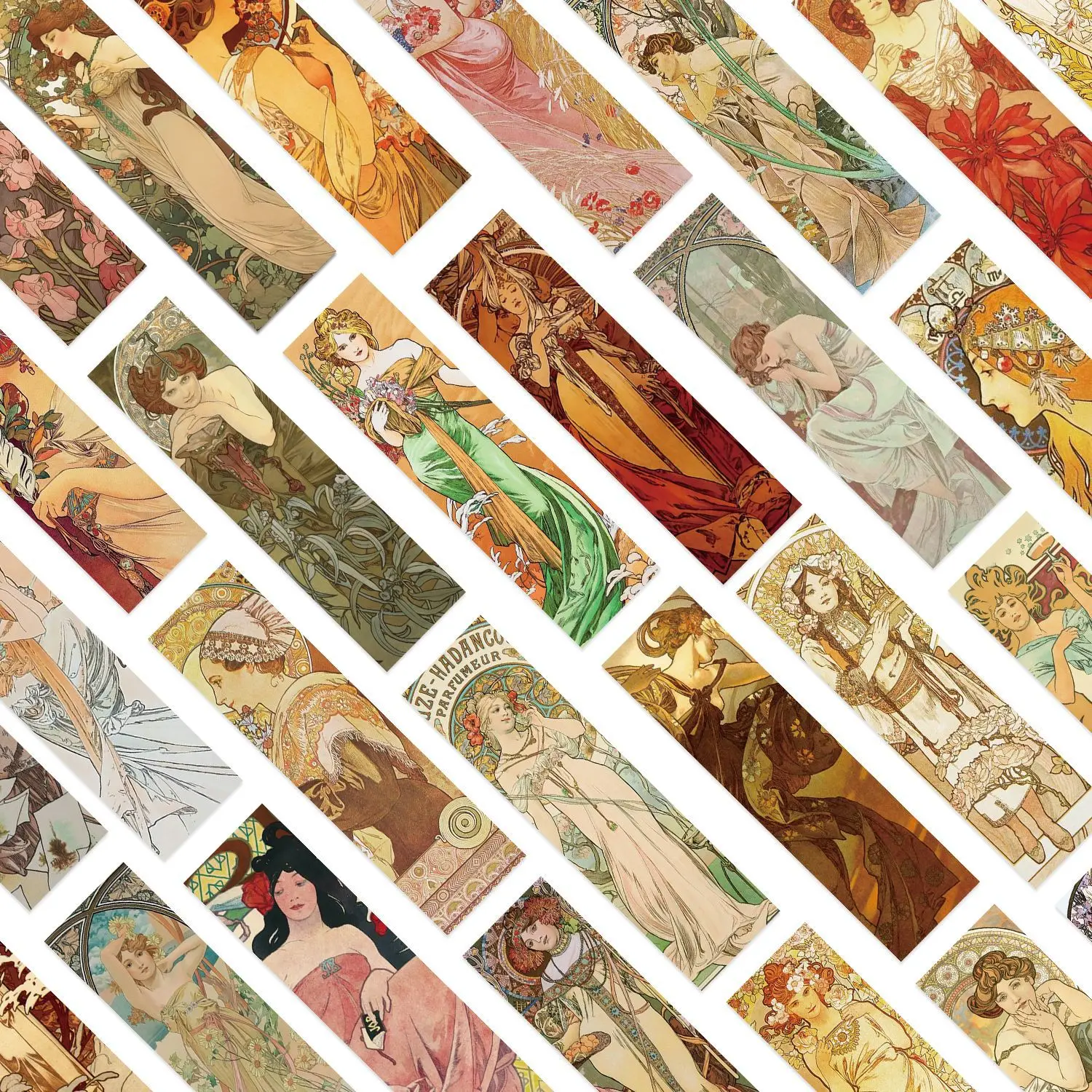 30Pcs/Set Art Nouveau Bookmarks Mucha Style Vintage Aesthetic Book Marks, Floral Female Figures Patterns Bookmark for Book Lover
