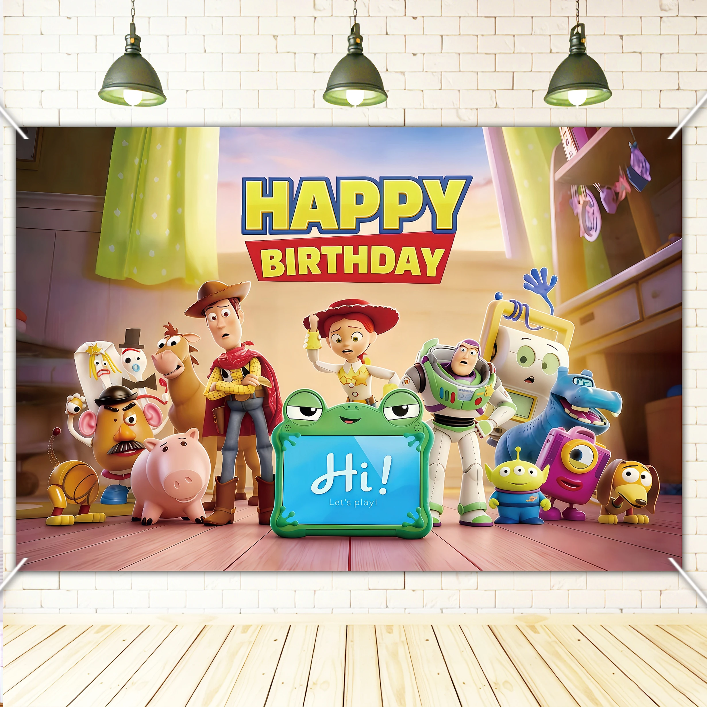 Toy Story Happy Birthday Hintergrund, Cartoon-Fotobooth-Banner, Kinder-Geburtstagsparty-Dekorationen mit Toy Story-Motiv, Fotografie-Hintergrund