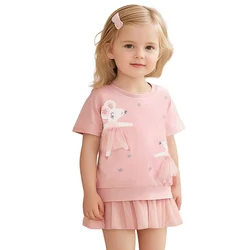 Jumping Meters 2-7T New Arrival Mouse Embroidery Hot Selling Cotton Summer Girls Tshirts Baby Clothes Children's Tees Tops