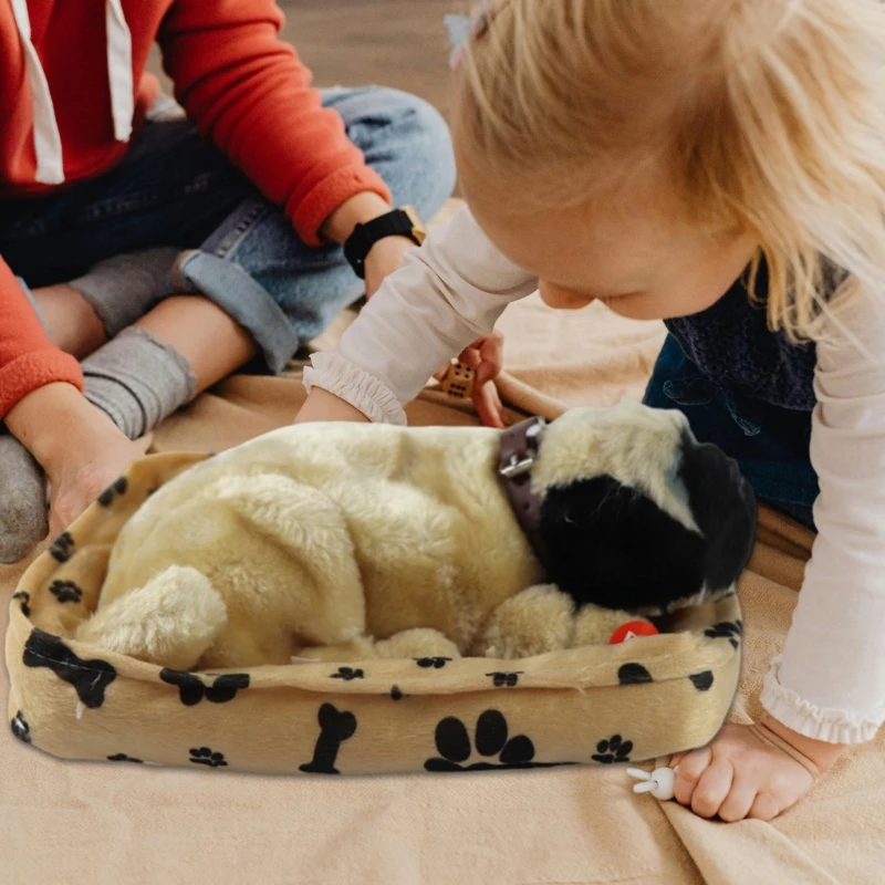 Schlafendes Hundespielzeug, realistisches schlafendes Plüsch-atmendes Hundetier, Puppen, ausgestopftes gefälschtes für die