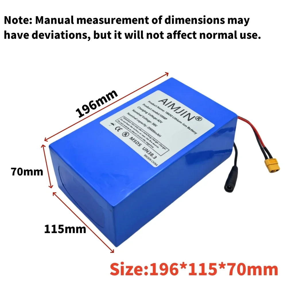 10S6P 36V 20000mAh Rechargeable Lithium-ion Battery Pack 1000W Built in BMS Suitable for Electric Scooter Battery