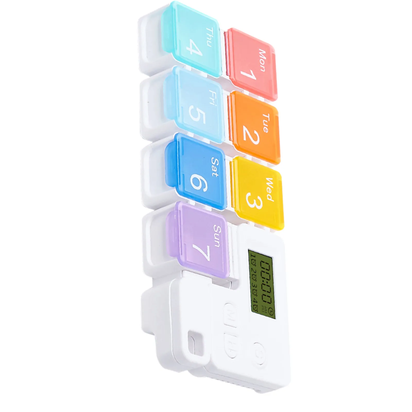 

Умный органайзер для таблеток на 7 отделений, портативный контейнер для лекарств с будильником-напоминанием, радужный, для ежедневного приема лекарств, 1 шт.