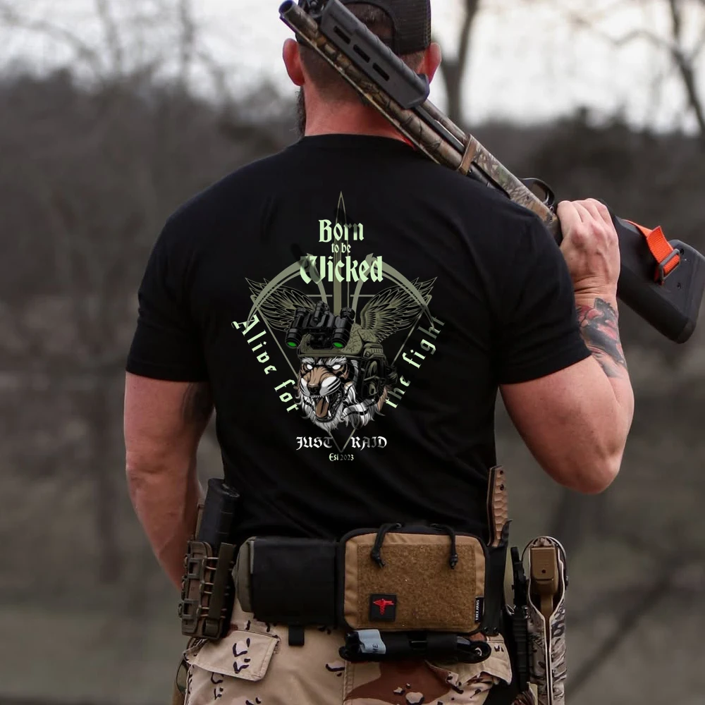 Né pour être méchante, vivant pour la combat. Tiger Warrior T-Shirt tactique 100% coton col rond manches courtes été décontracté hommes T-Shirt