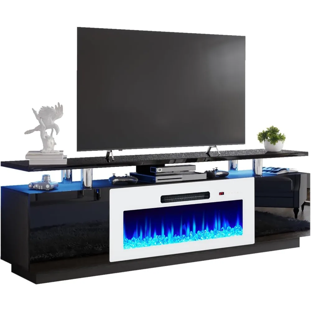 Armário de TV com lareira de 36 polegadas, luzes LED modernas para centro de entretenimento de lareira de 70 polegadas, armário de console de TV