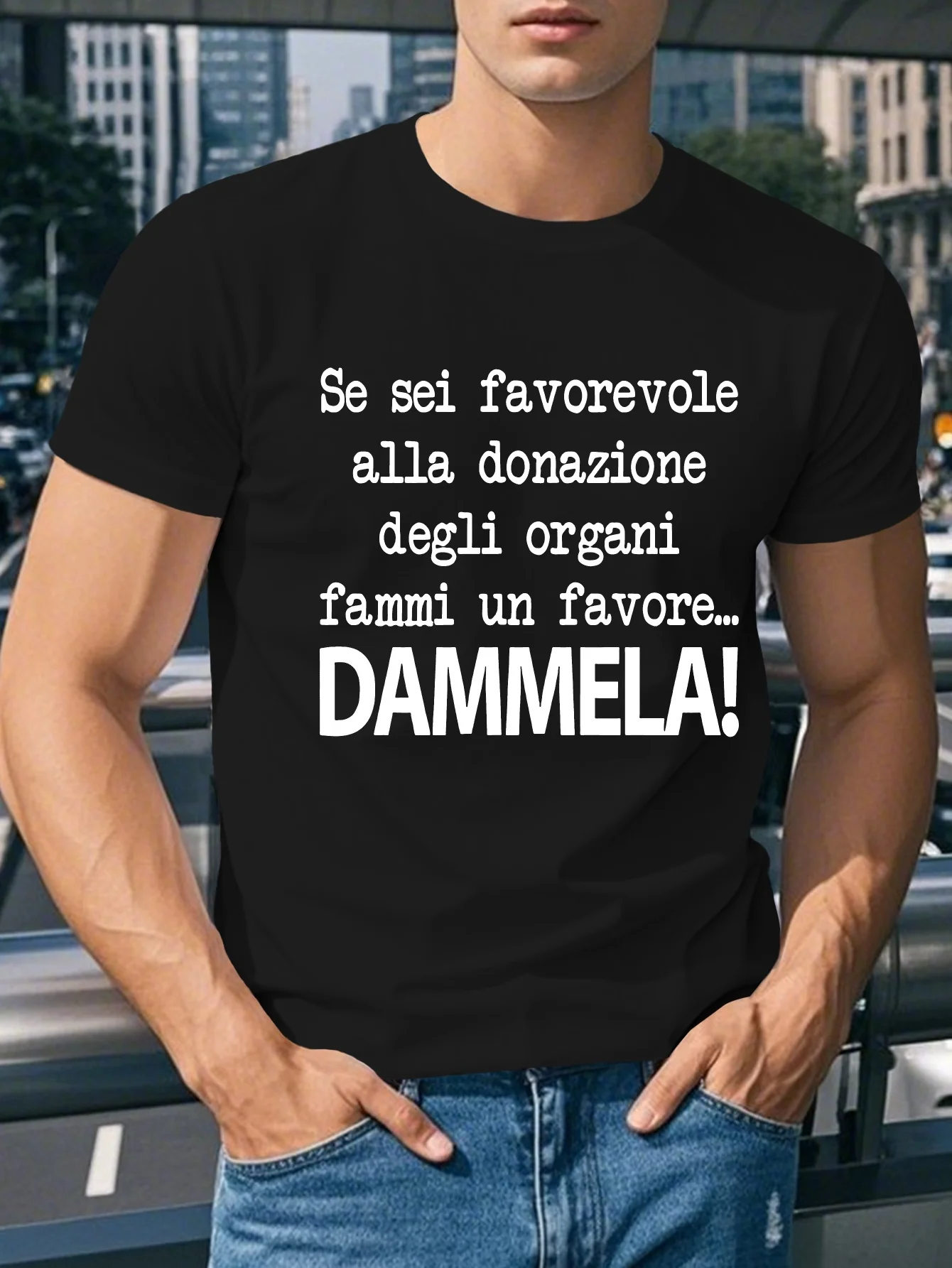 

Casual Summer Men'S T-Shirt with Italian Phrase, 100% Polyester, Crew Neck, Geometric Pattern, Regular Fit, Adult Tee for Casual
