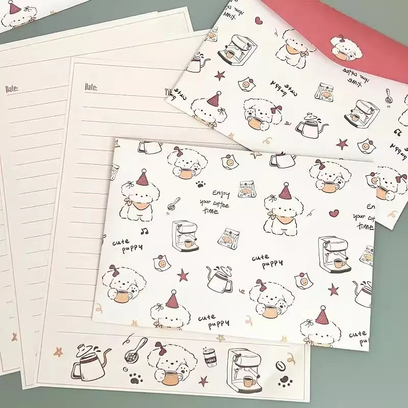 8pcs/set Cartoon Dog Envelope for Letters with Letter Pad DIY Gift Wrap Wedding Party Invitation Card Cover Korean Stationery
